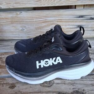 Hoka Bondi 8 Black and White Athletic Shoes